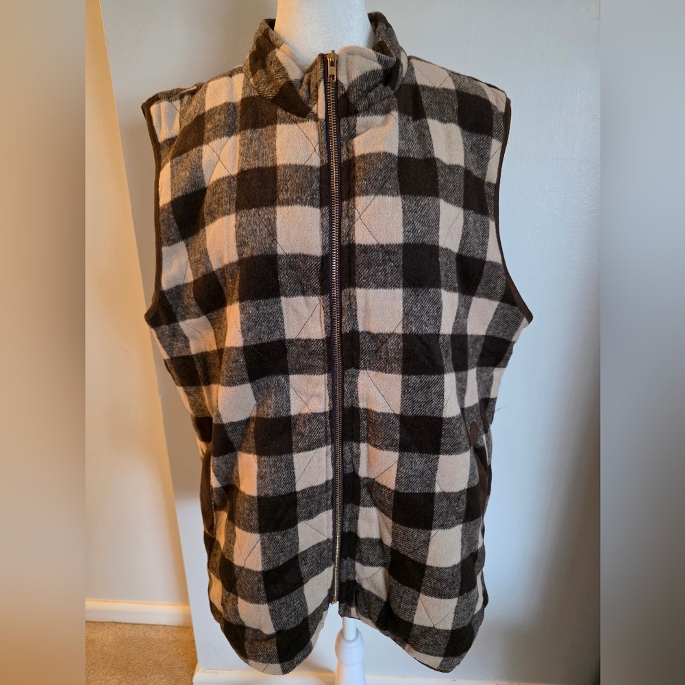 Women's Brown and Cream Checkered Vest